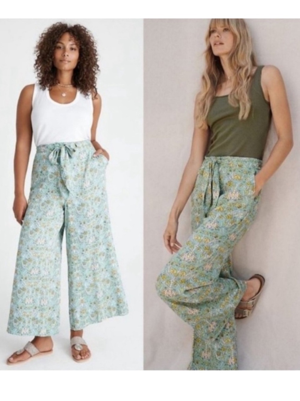 Anthropologie Maeve Alina Island Green Printed Wide Leg Pants 4